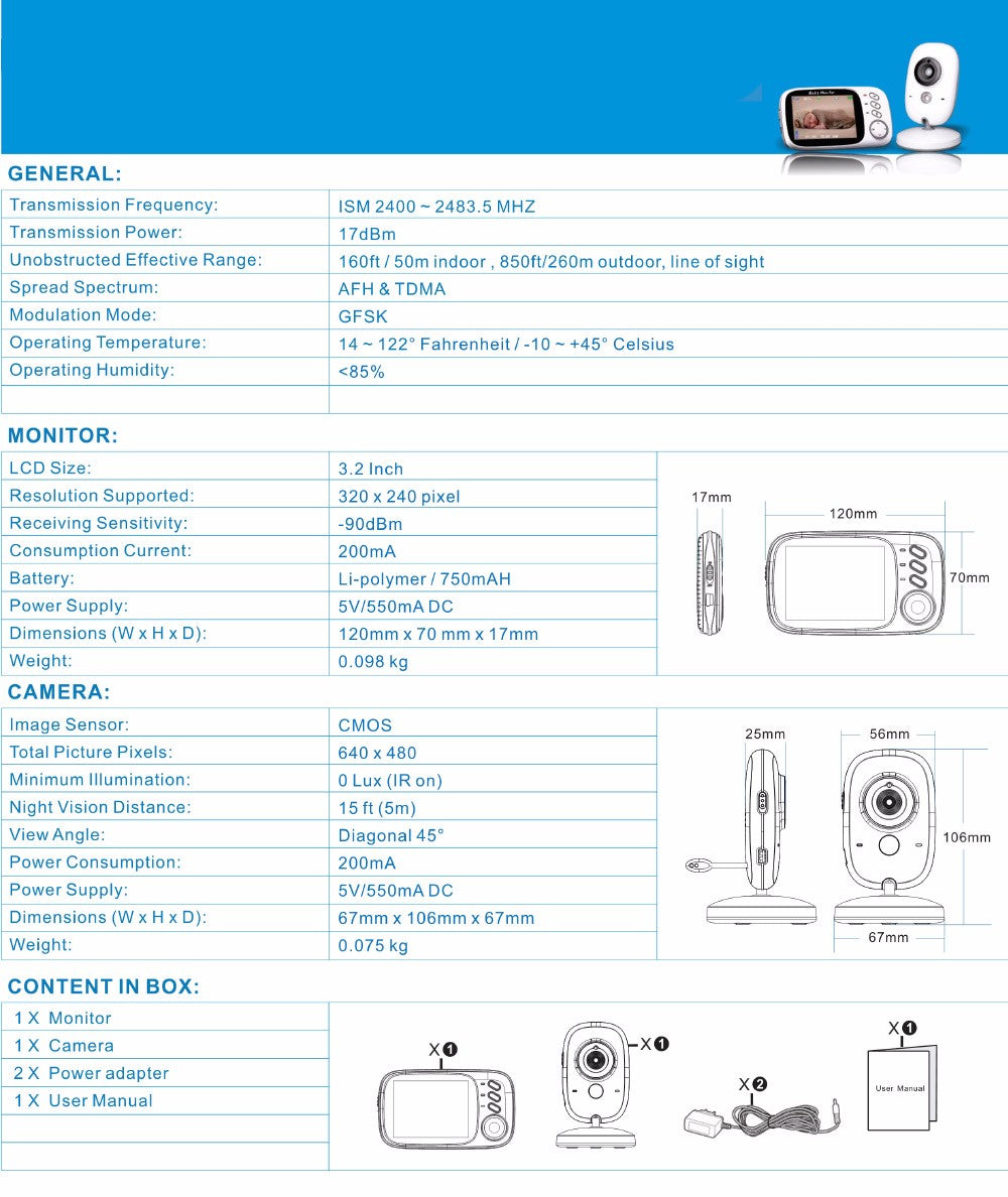 Bowie Baby 3.2 inch Wireless Baby Monitor