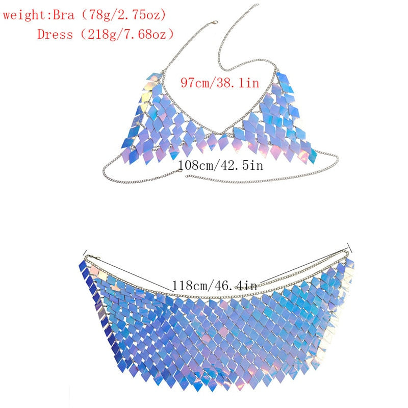 Rhombic Sequin Top & Skirt Set