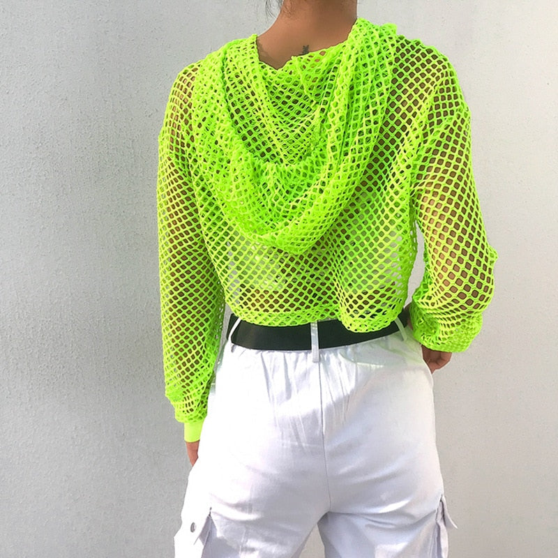 Mesh Cropped Hooded Shirt