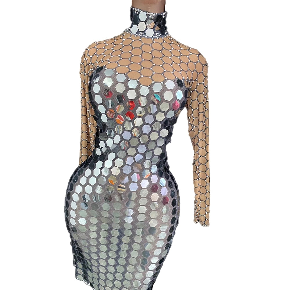 Lined Mirrored Hexa Wrap Dress
