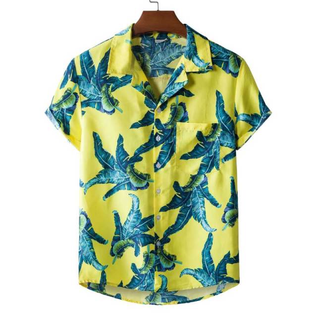 Green Palm & Yellow Print Shirt