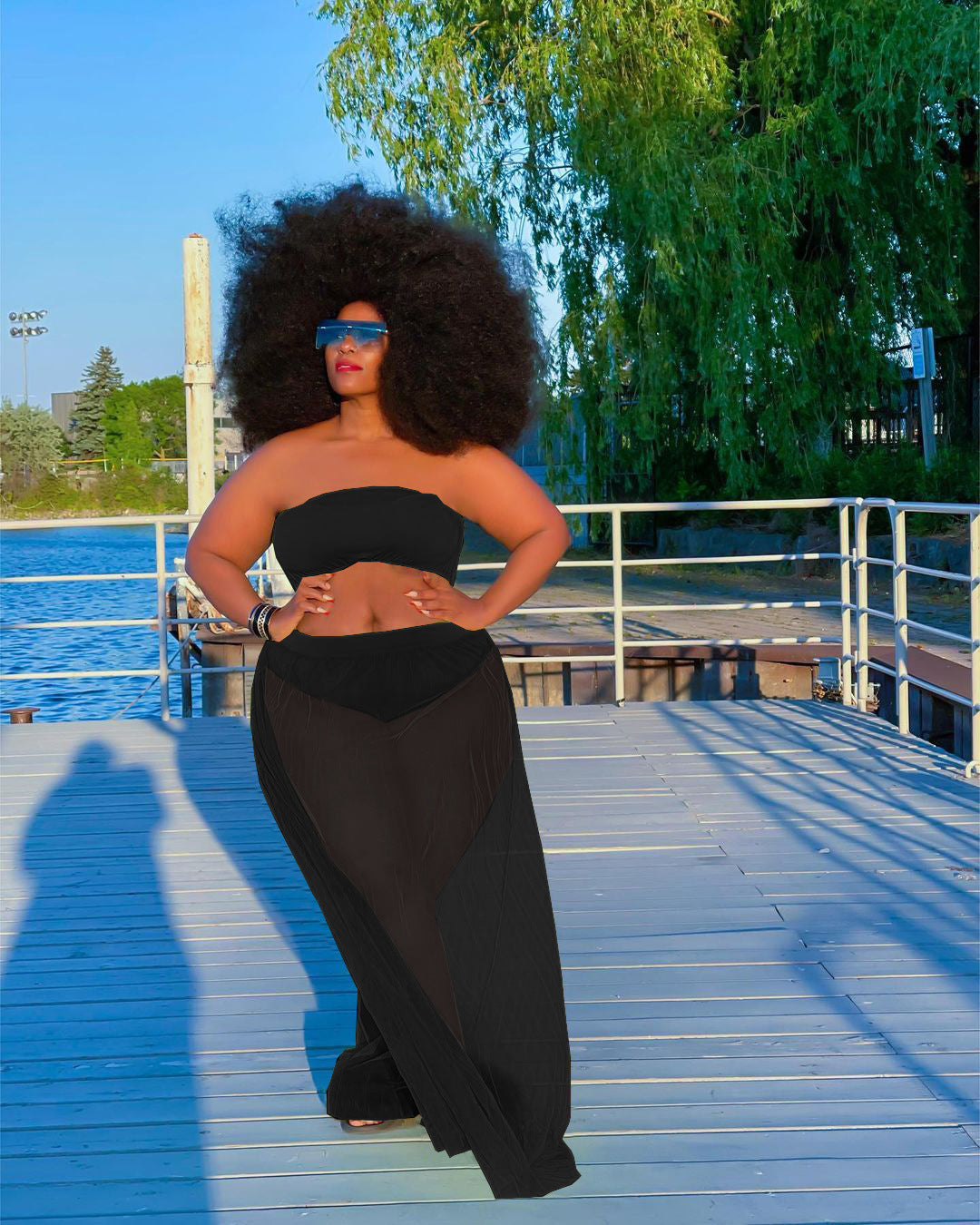 The Queen Strapless Crop & Mesh Skirt Set