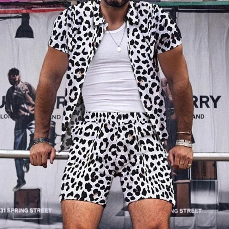 Black & White Leopard Shirt & Short Set