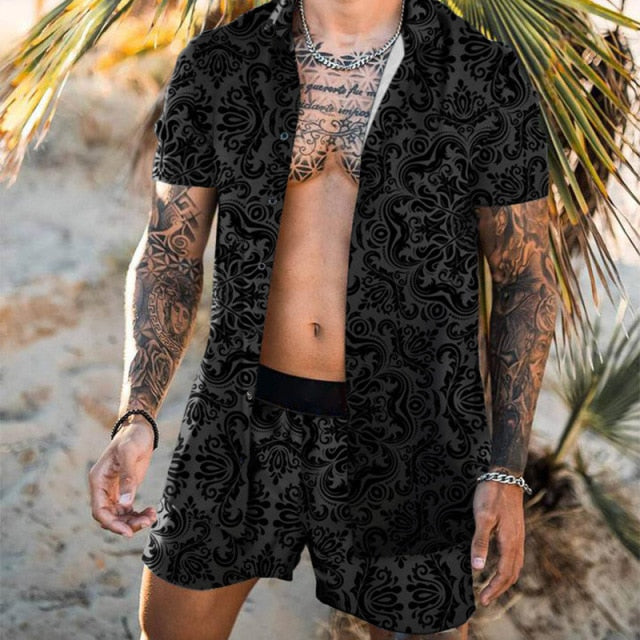 Shirt & Short Set - Black Paisley