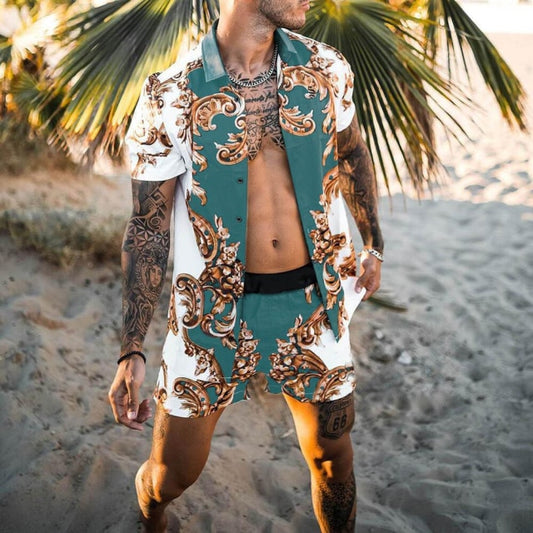 Shirt & Short Set - Green Teal/White
