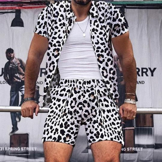 Black & White Leopard Shirt & Short Set