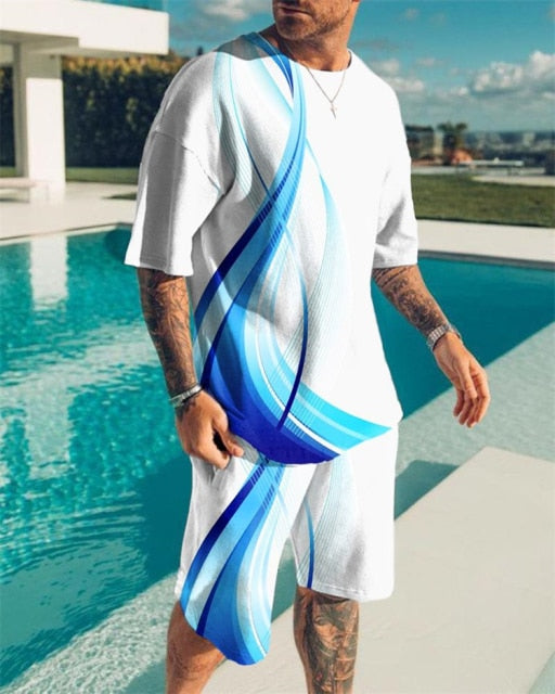 Blue Wavey Baby T Shirt & Short Set